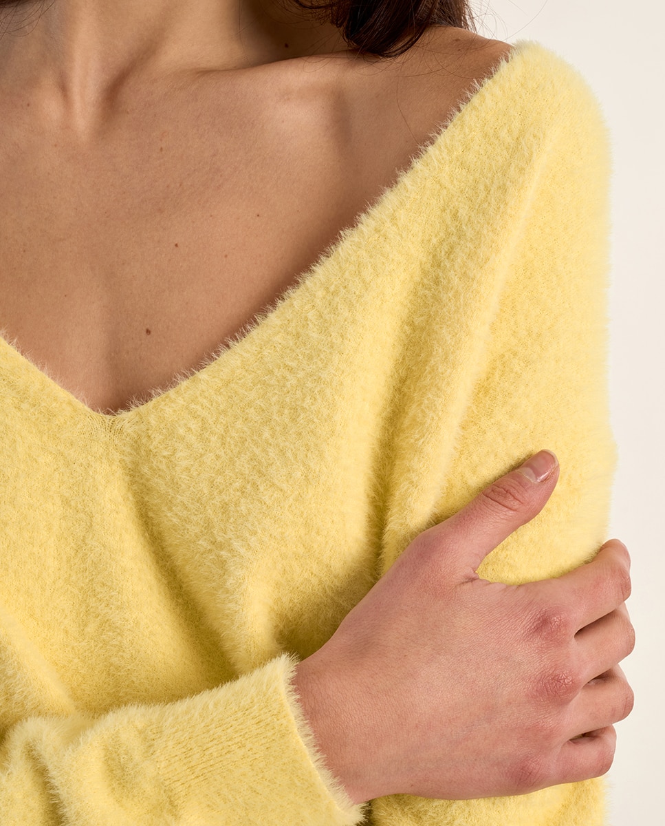 Jersey de mujer de manga larga cuello en v - Molly Bracken - Amarillo Amarillo-5