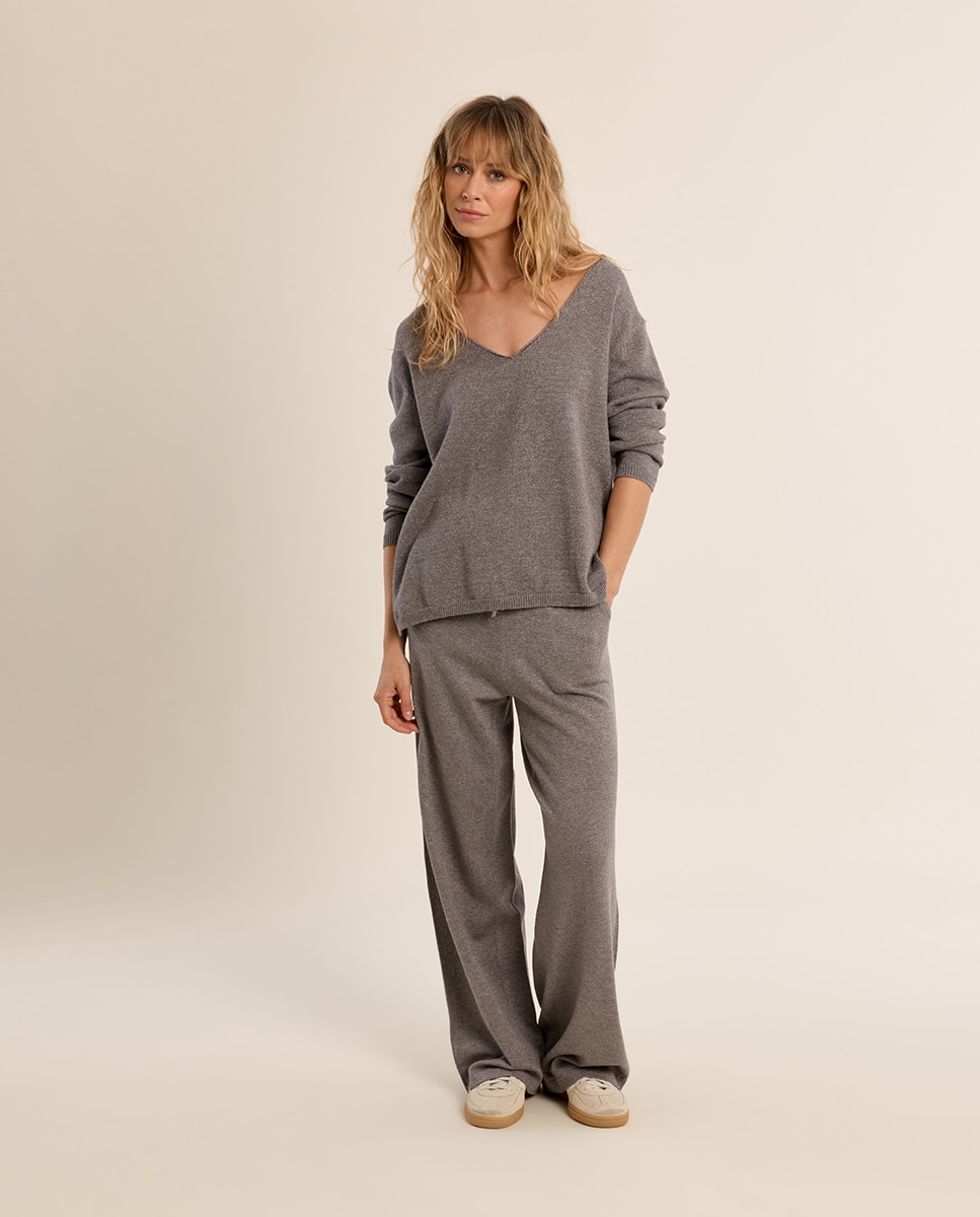 Jersey de mujer de manga larga cuello en v - Molly Bracken - Gris Gris-1
