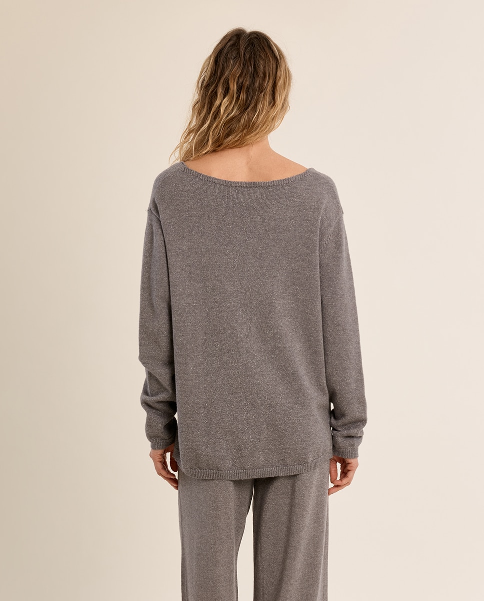 Jersey de mujer de manga larga cuello en v - Molly Bracken - Gris Gris-4