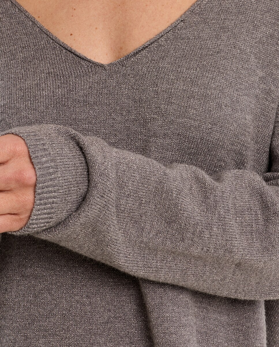 Jersey de mujer de manga larga cuello en v - Molly Bracken - Gris Gris-5