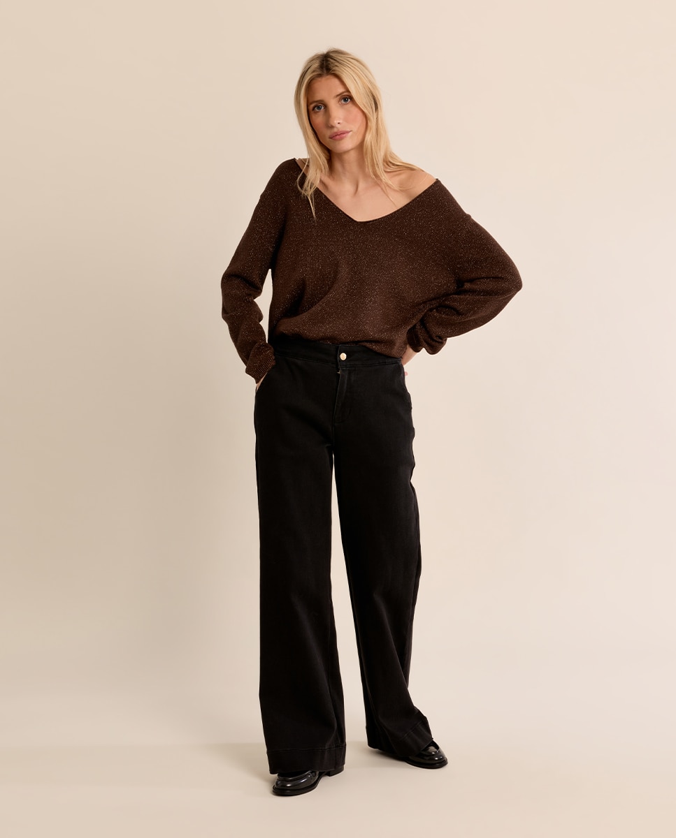 Jersey de mujer de manga larga cuello en v - Molly Bracken - Marrón chocolate Marrón chocolate-1