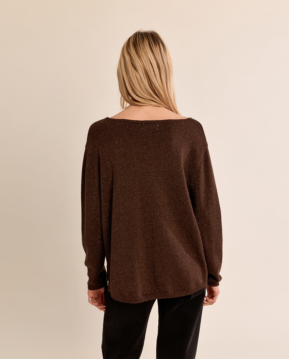 Jersey de mujer de manga larga cuello en v - Molly Bracken - Marrón chocolate Marrón chocolate-4