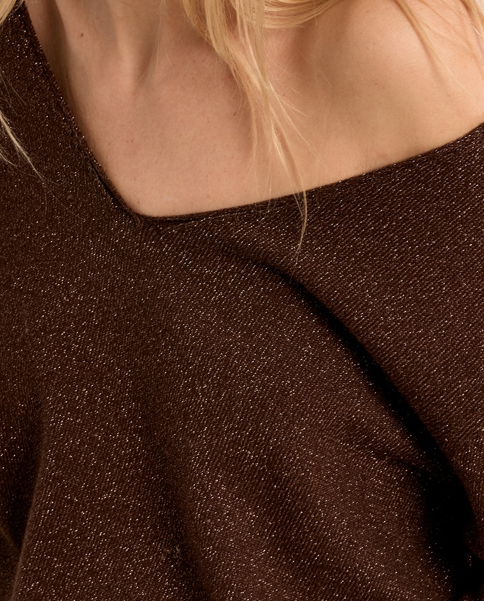 Jersey de mujer de manga larga cuello en v - Molly Bracken - Marrón chocolate Marrón chocolate-5