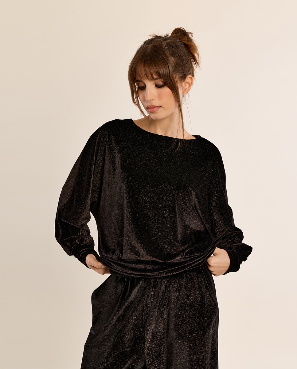 Top de mujer de manga larga con abertura - Molly Bracken - Negro Negro-3