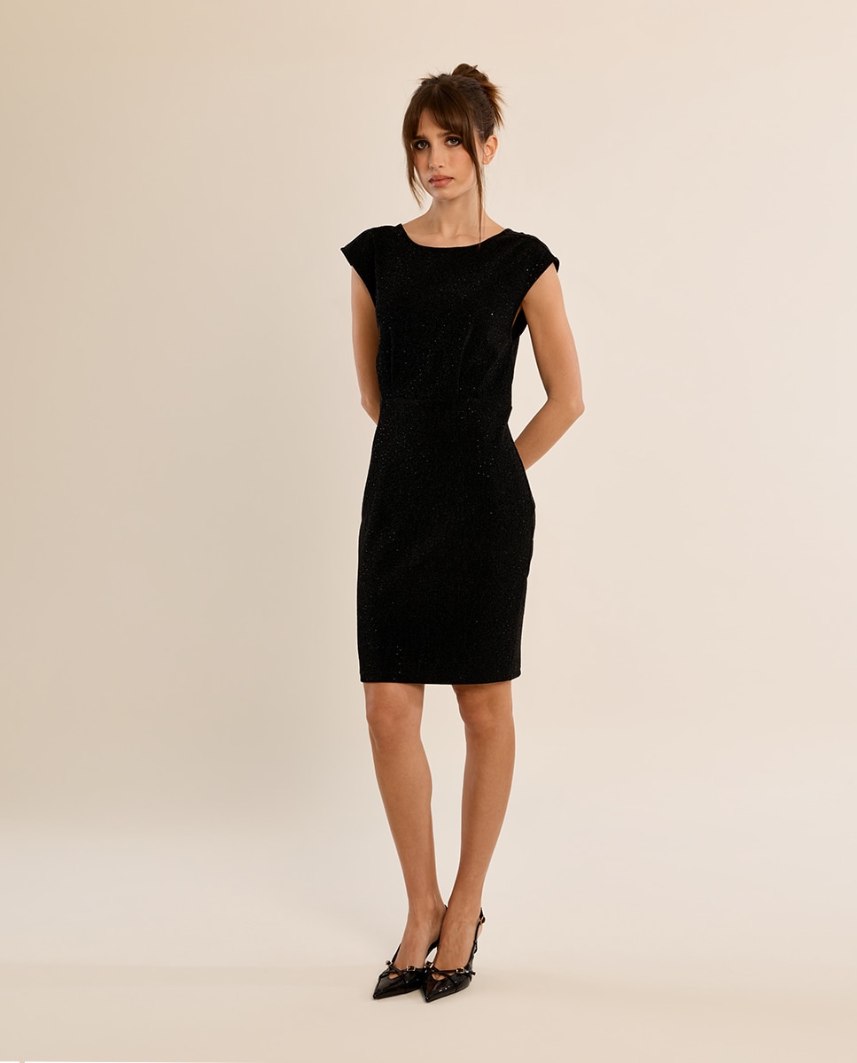 Vestido corto ajustado detalle hombreras - Molly Bracken - Negro Negro-1