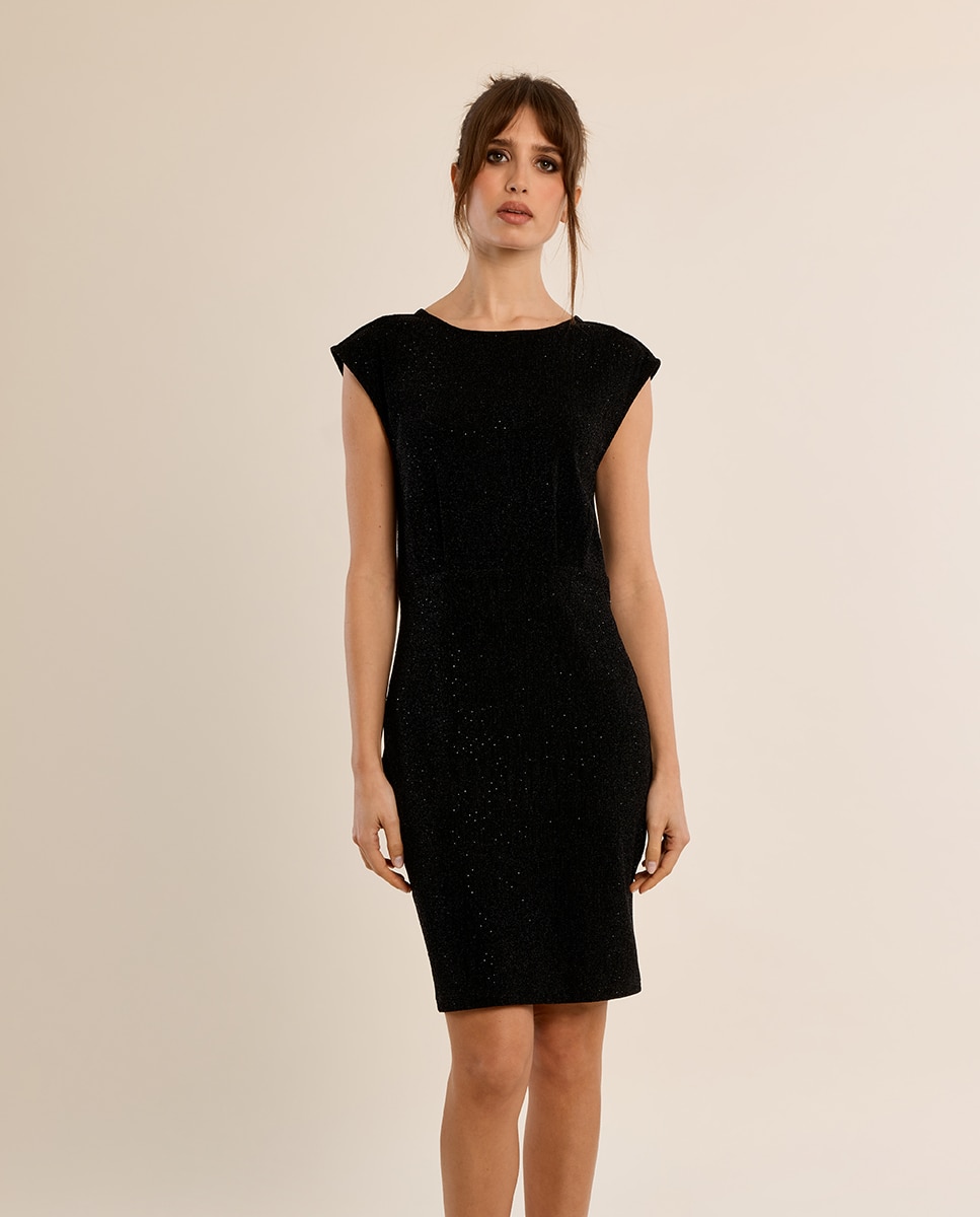 Vestido corto ajustado detalle hombreras - Molly Bracken - Negro Negro-2