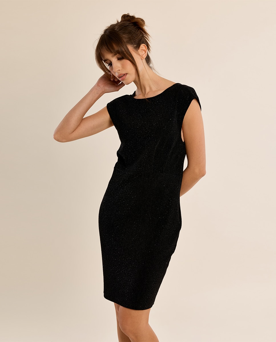 Vestido corto ajustado detalle hombreras - Molly Bracken - Negro Negro-3