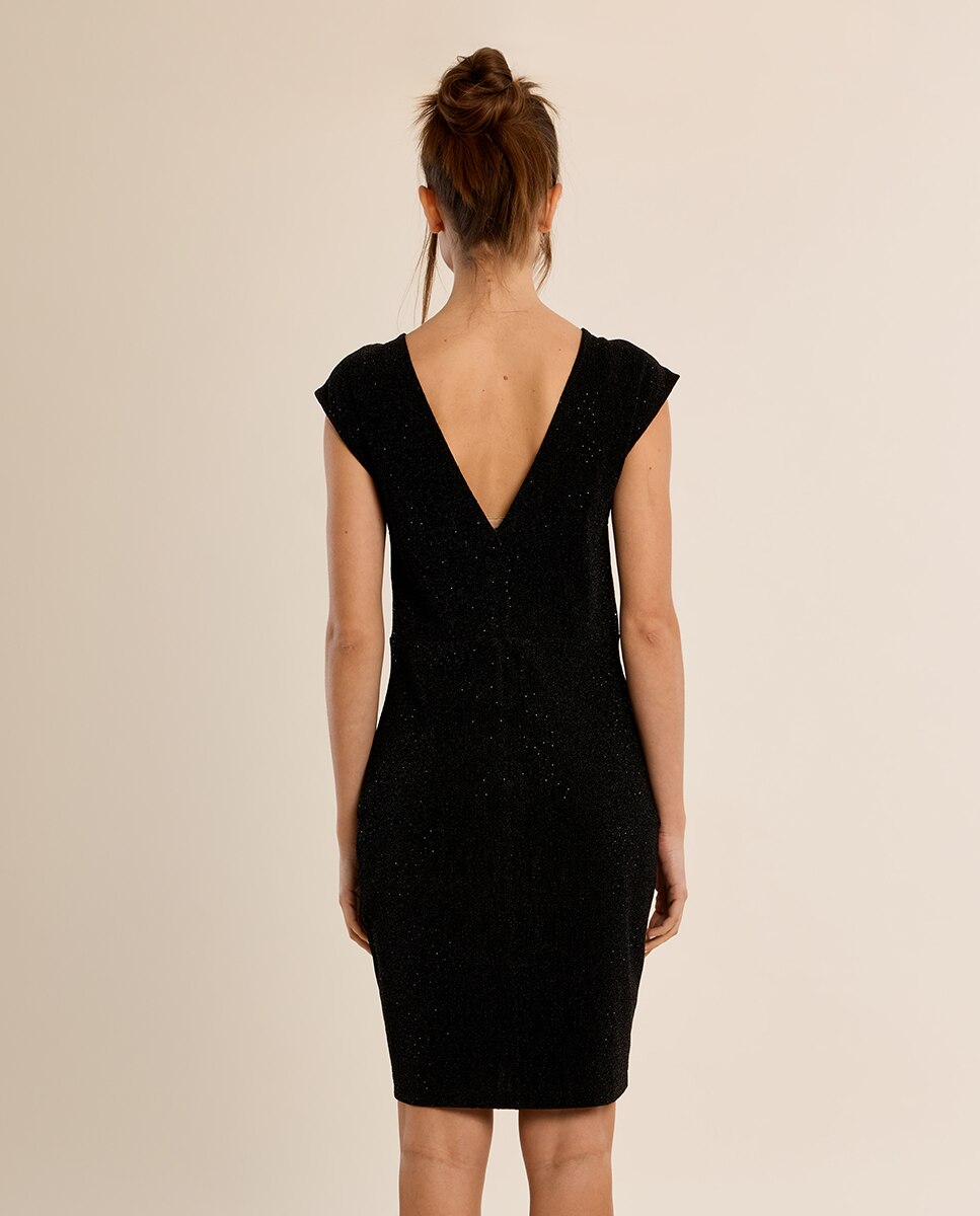 Vestido corto ajustado detalle hombreras - Molly Bracken - Negro Negro-4