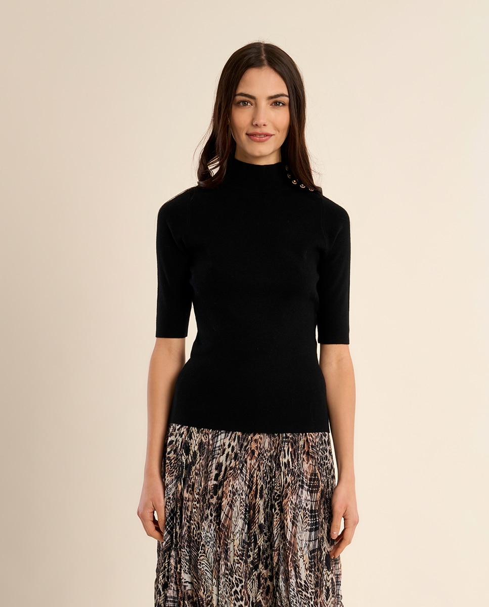 Jersey de mujer de manga corta detalle botones - Molly Bracken - Negro Negro-2