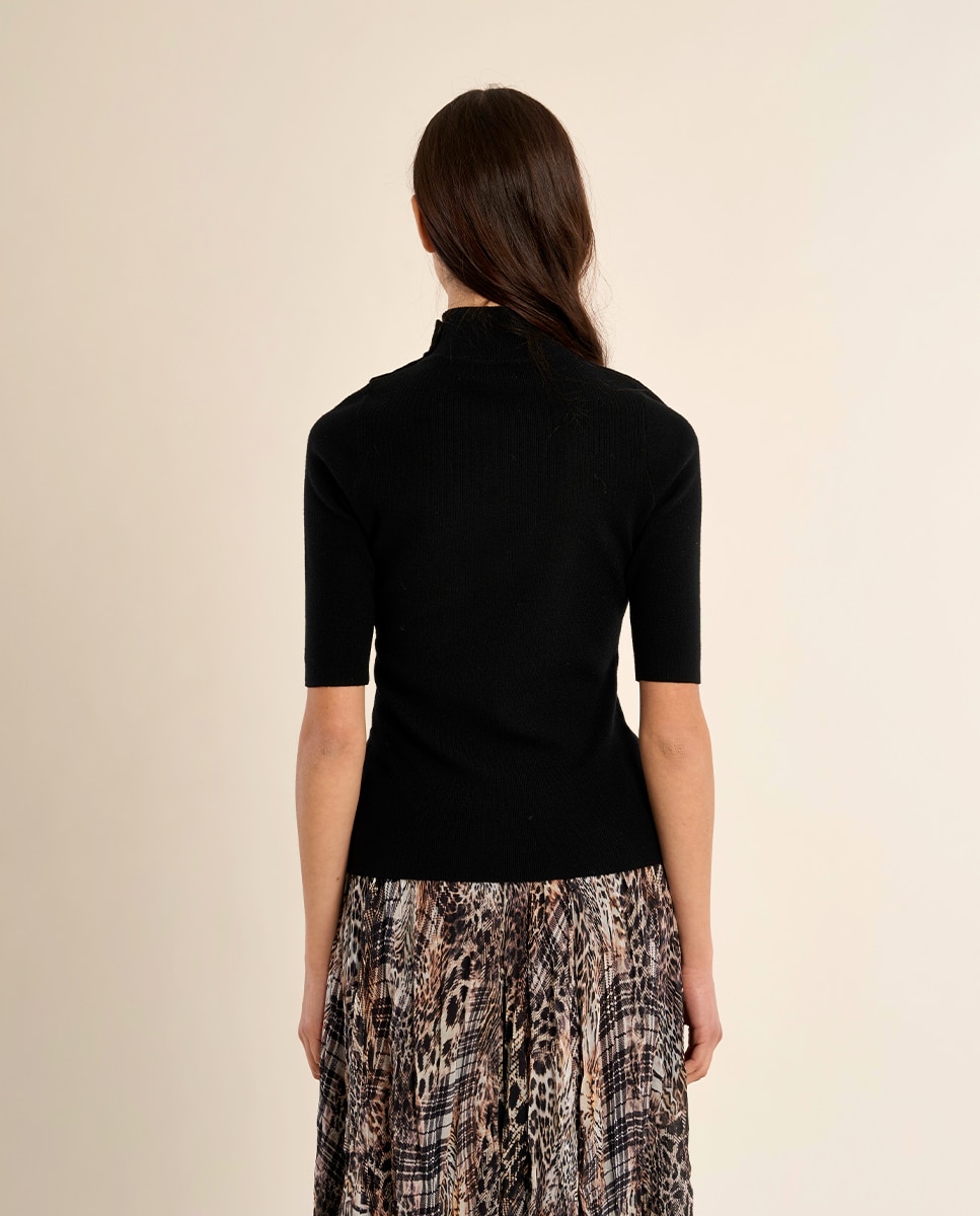 Jersey de mujer de manga corta detalle botones - Molly Bracken - Negro Negro-4