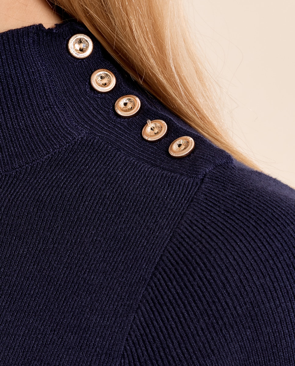Jersey de mujer de manga corta detalle botones - Molly Bracken - Azul marino Azul marino-5