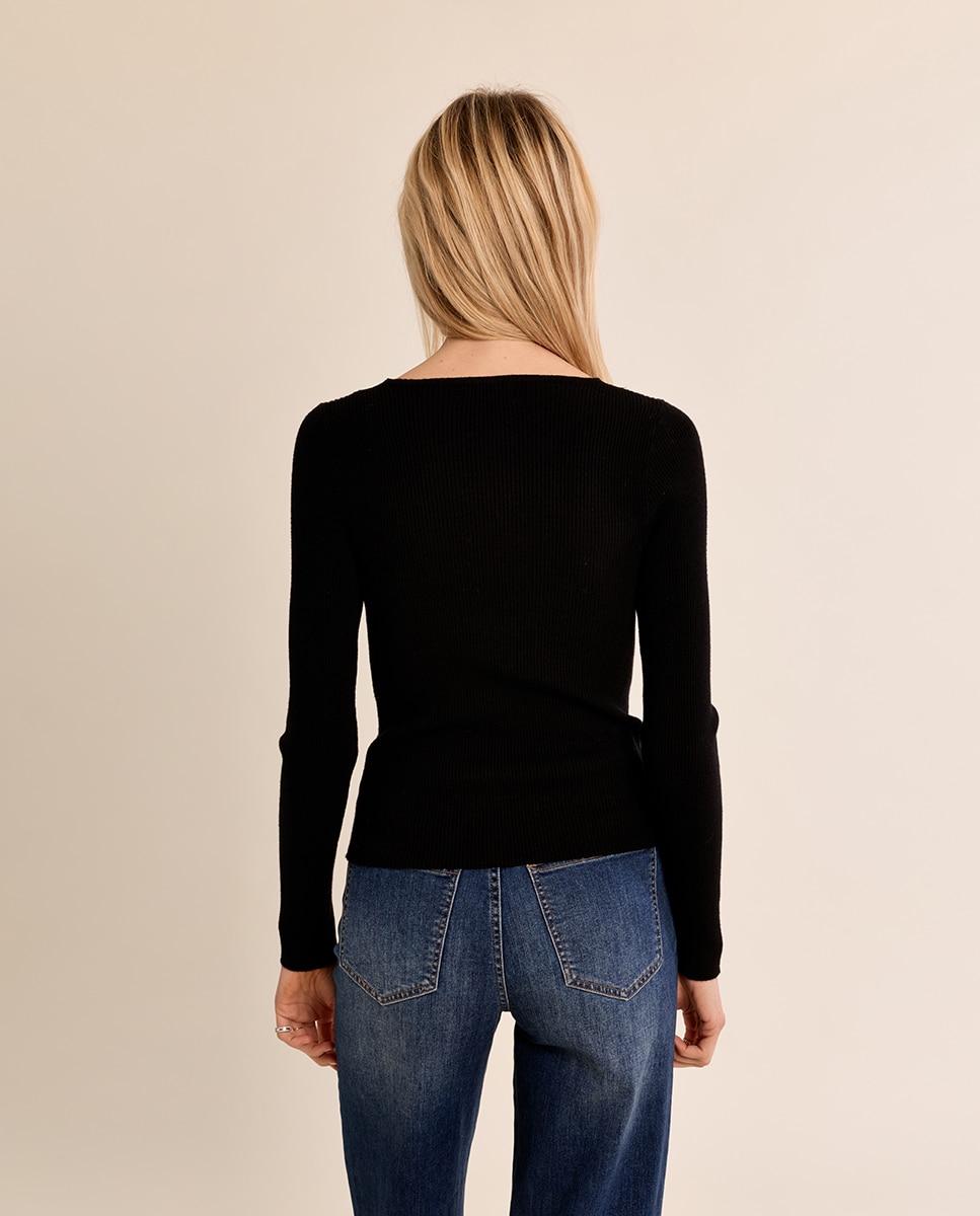 Jersey de mujer de manga larga detalle encaje - Molly Bracken - Negro Negro-4