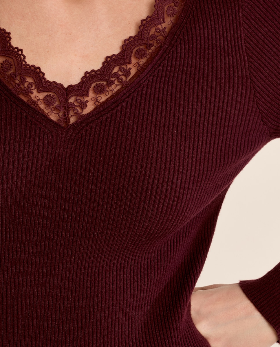 Jersey de mujer de manga larga detalle encaje - Molly Bracken - Morado Morado-5