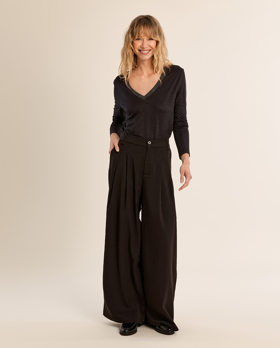 Jersey de mujer de manga larga detalle ribete - Molly Bracken - Negro Negro-1