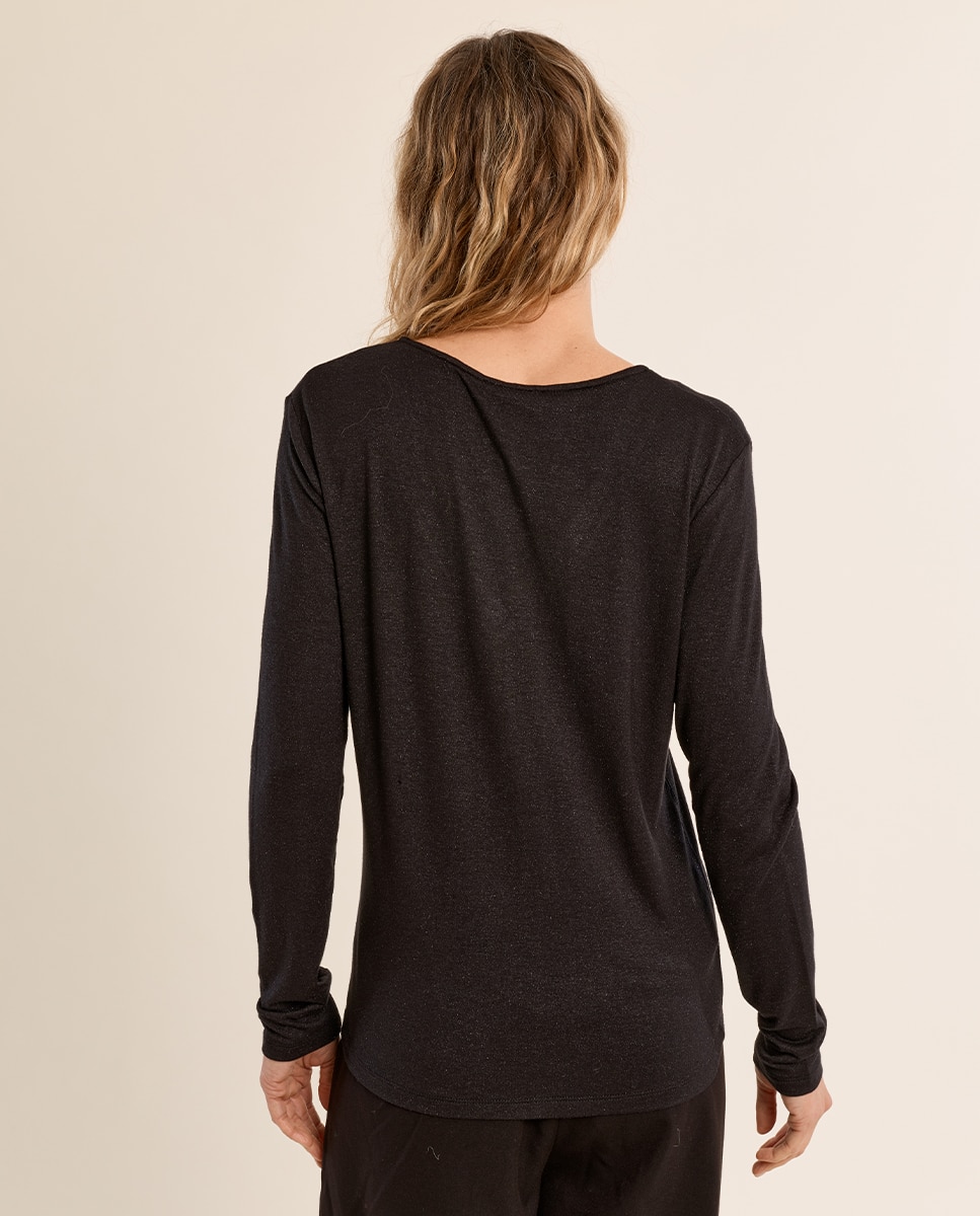 Jersey de mujer de manga larga detalle ribete - Molly Bracken - Negro Negro-4
