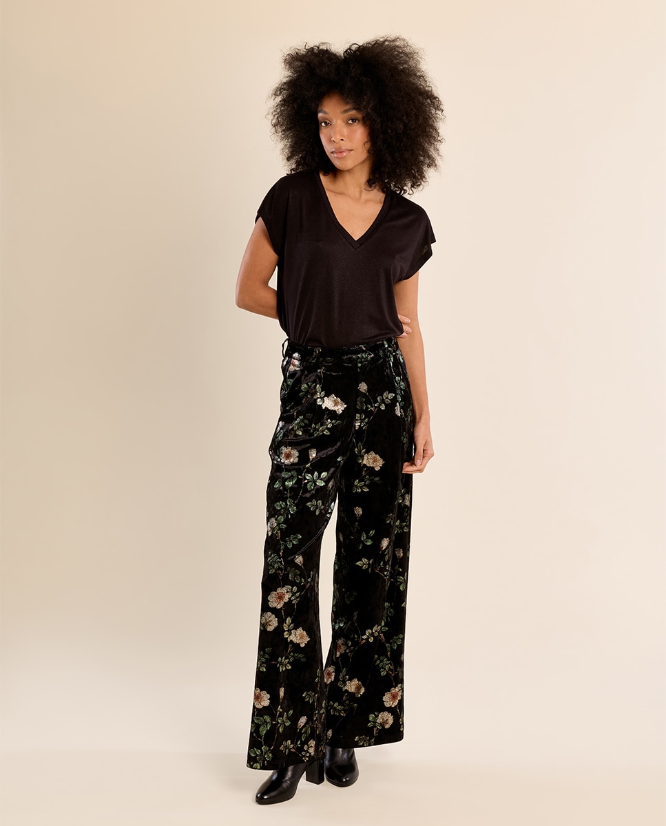 Camiseta de mujer de manga corta cuello en v - Molly Bracken - Negro Negro-1