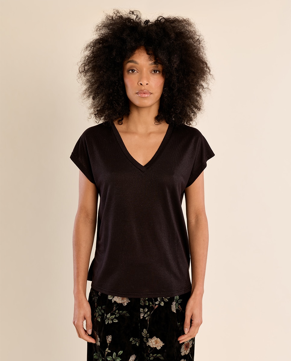 Camiseta de mujer de manga corta cuello en v - Molly Bracken - Negro Negro-2