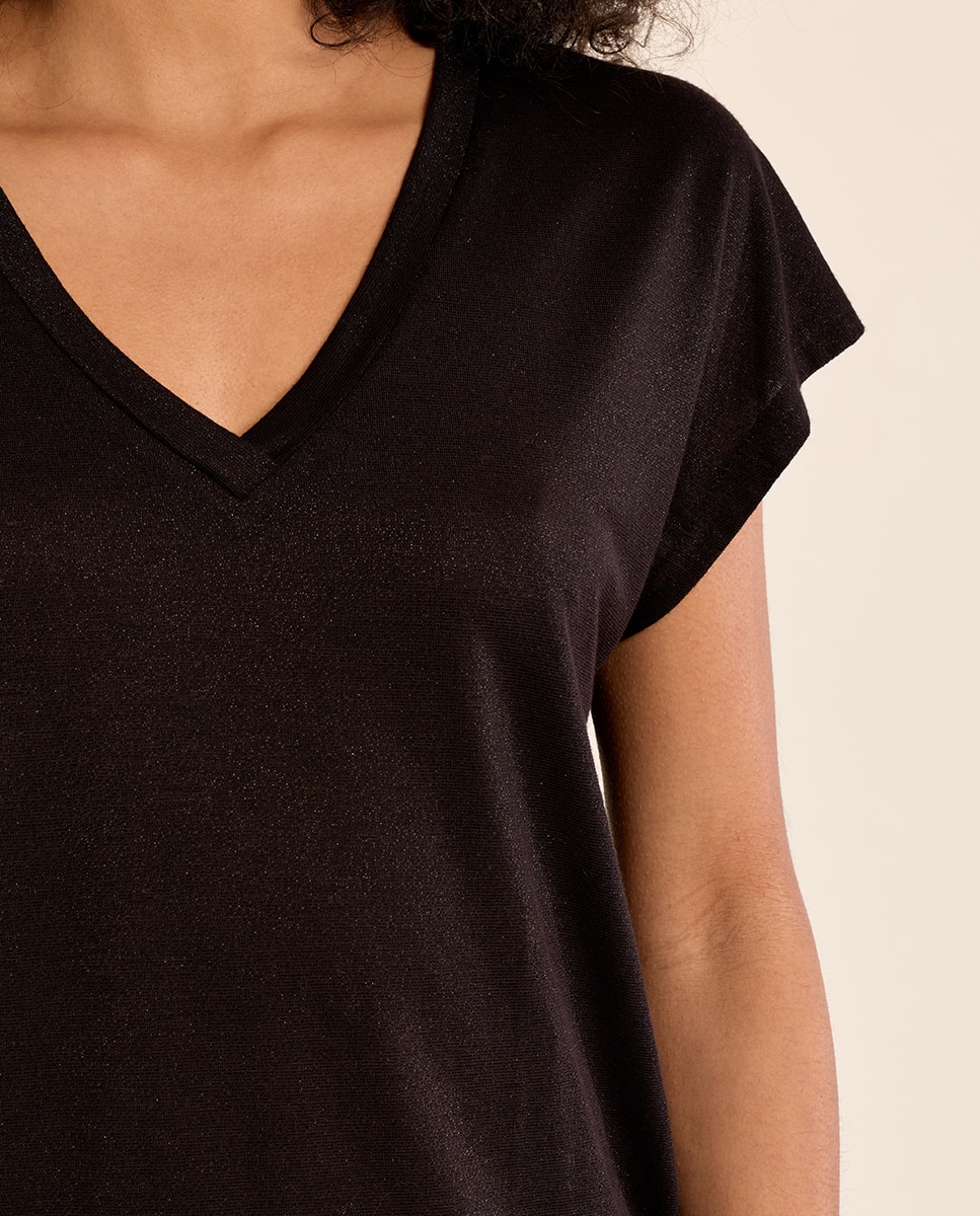 Camiseta de mujer de manga corta cuello en v - Molly Bracken - Negro Negro-5