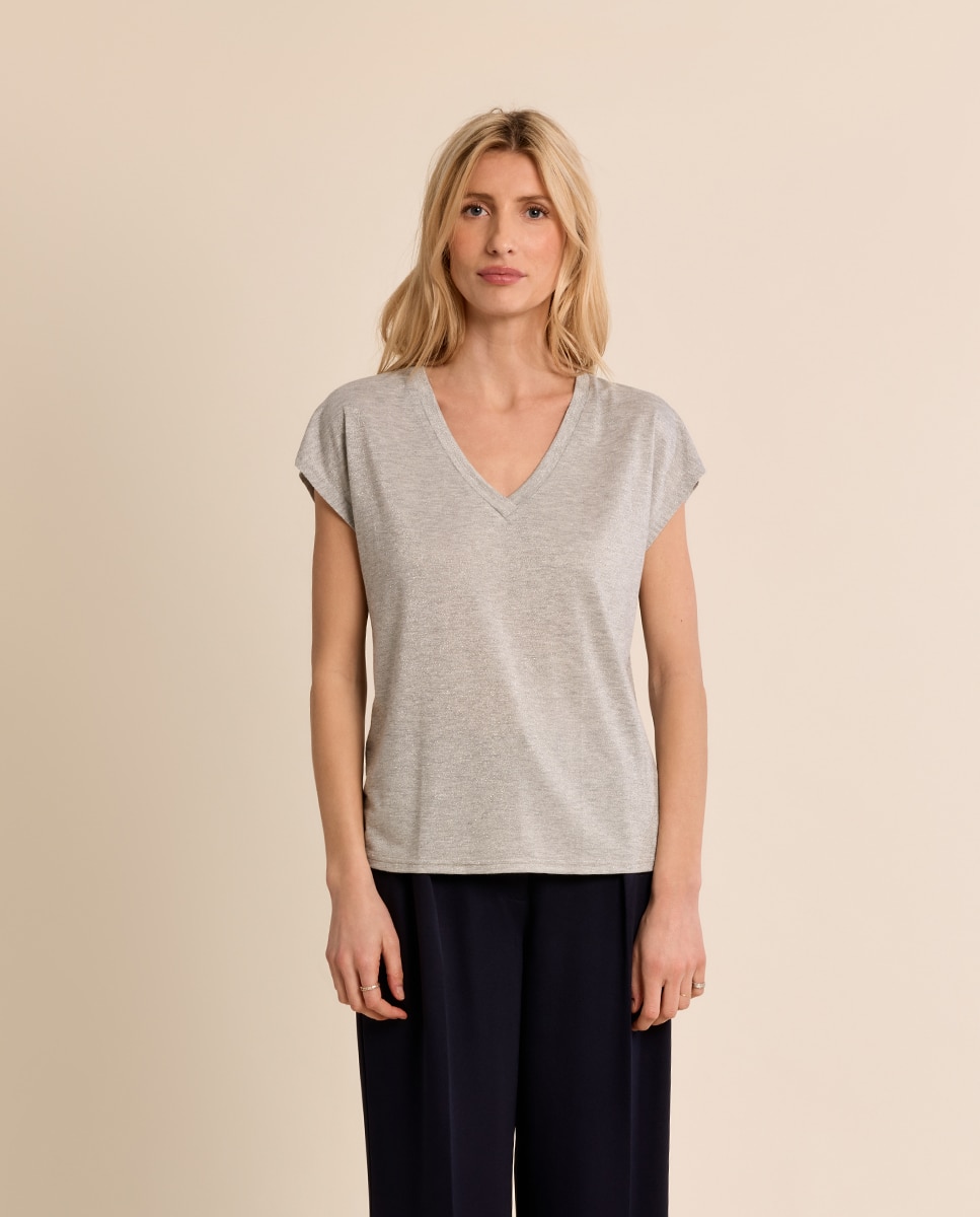 Camiseta de mujer de manga corta cuello en v - Molly Bracken - Plata Plata-2