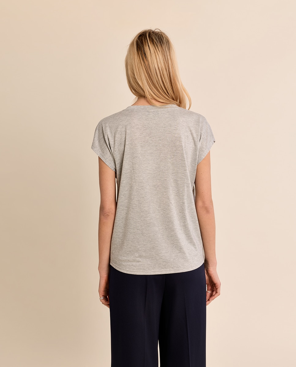 Camiseta de mujer de manga corta cuello en v - Molly Bracken - Plata Plata-4
