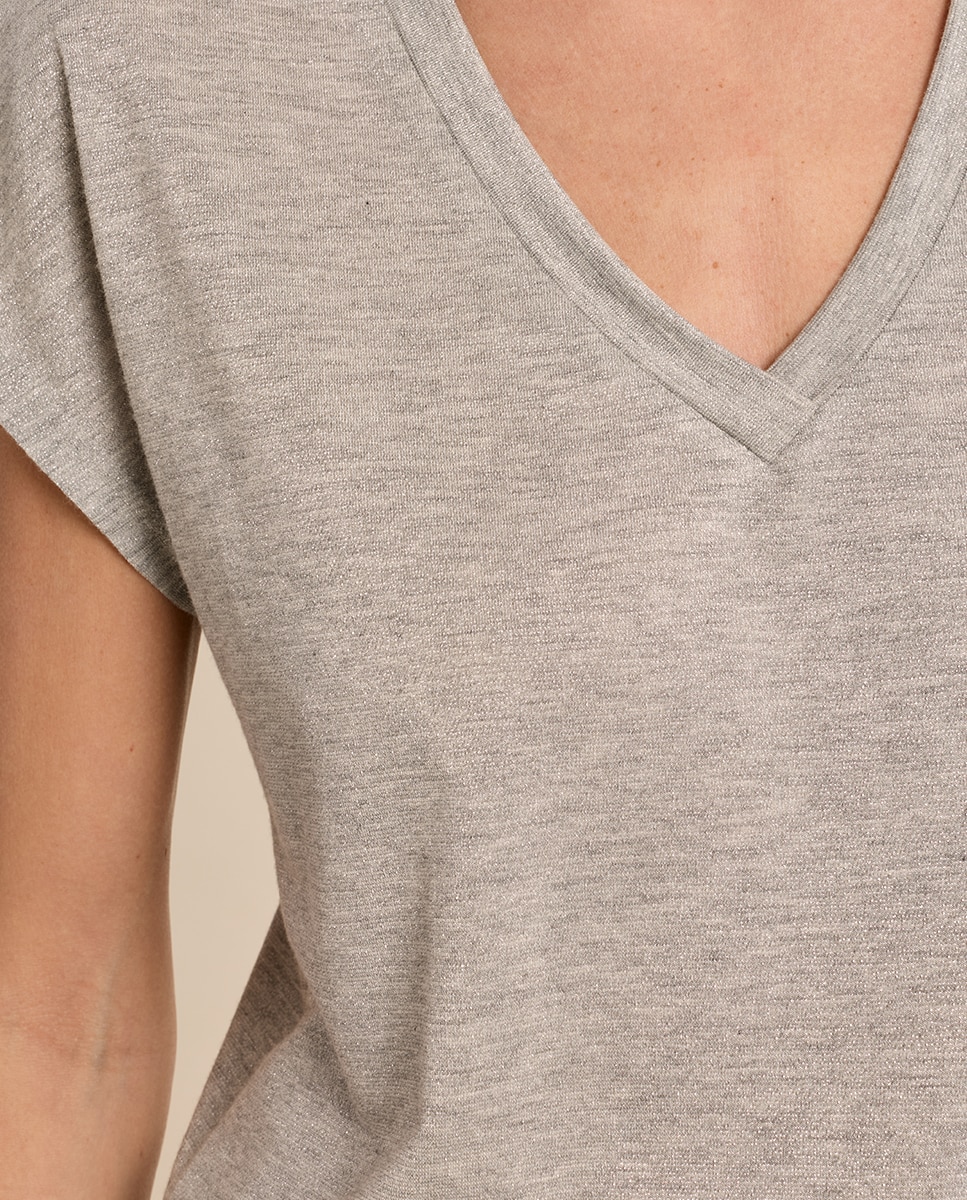 Camiseta de mujer de manga corta cuello en v - Molly Bracken - Plata Plata-5