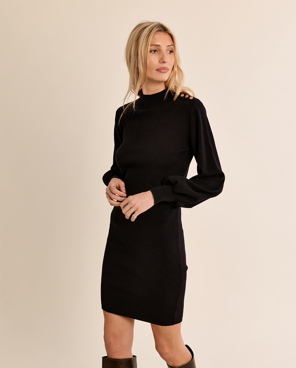 Vestido corto detalle botones - Molly Bracken - Negro Negro-3