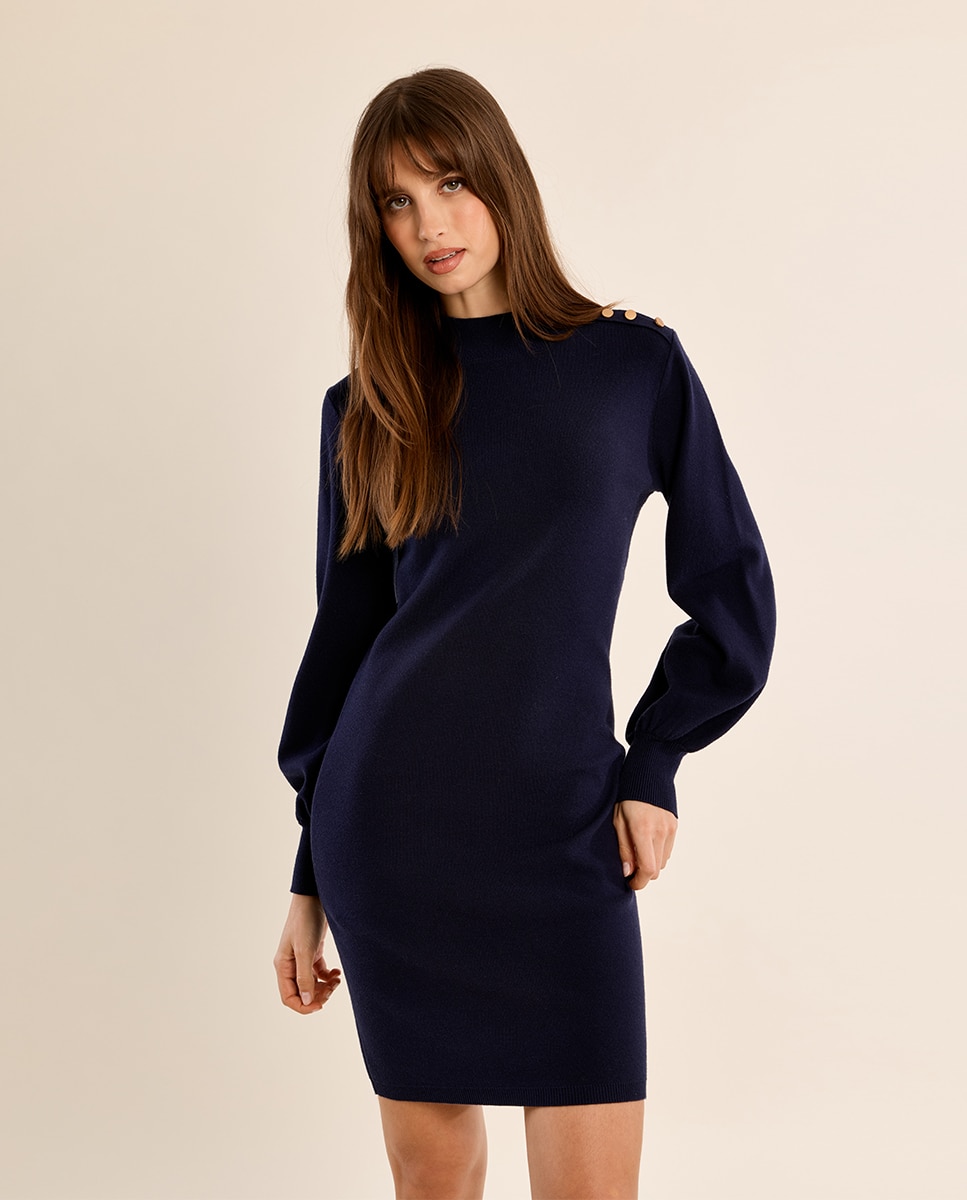 Vestido corto detalle botones - Molly Bracken - Azul marino Azul marino-3