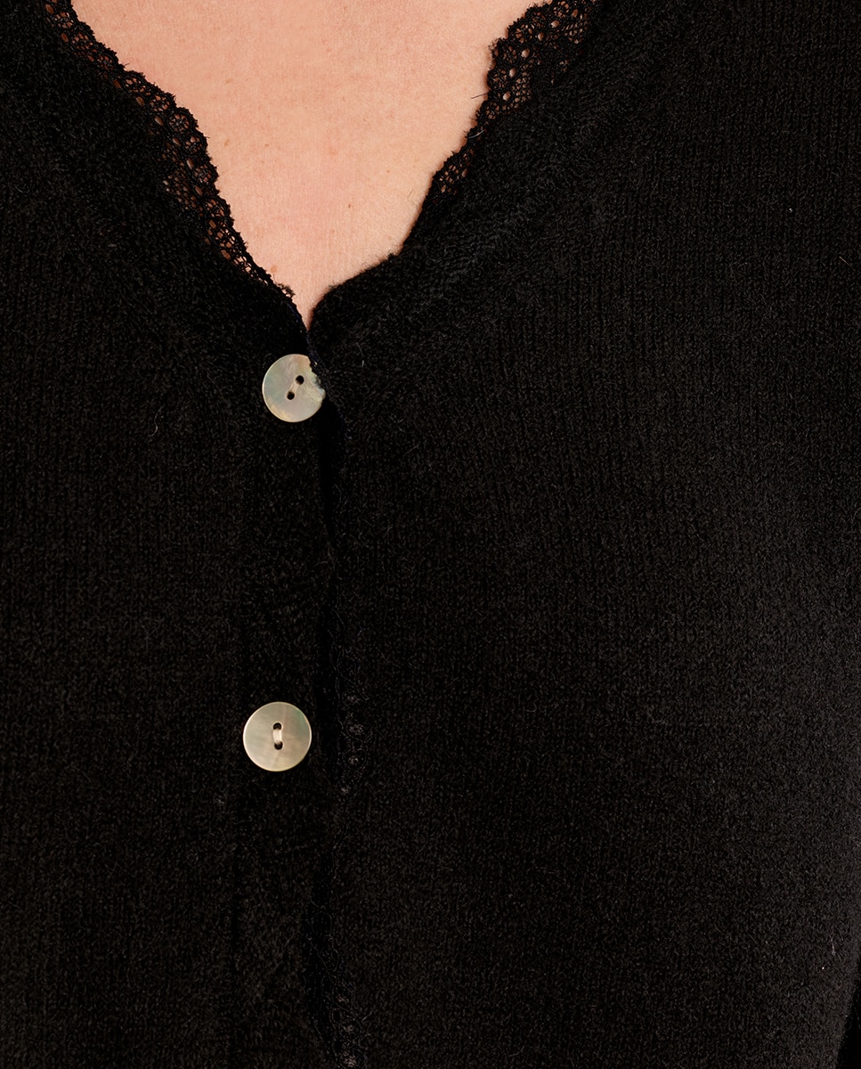 Cárdigan de mujer de manga larga detalle encaje - Molly Bracken - Negro Negro-5