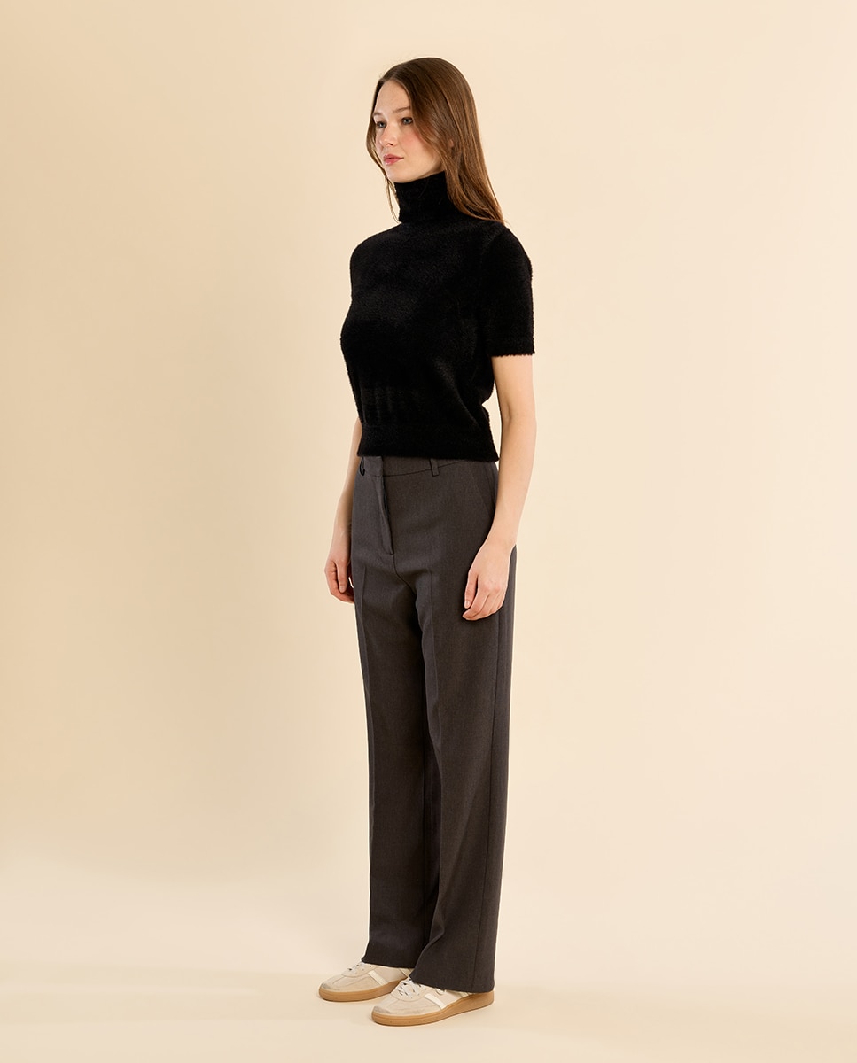 Jersey de mujer de manga corta cuello alto - Molly Bracken - Negro Negro-1