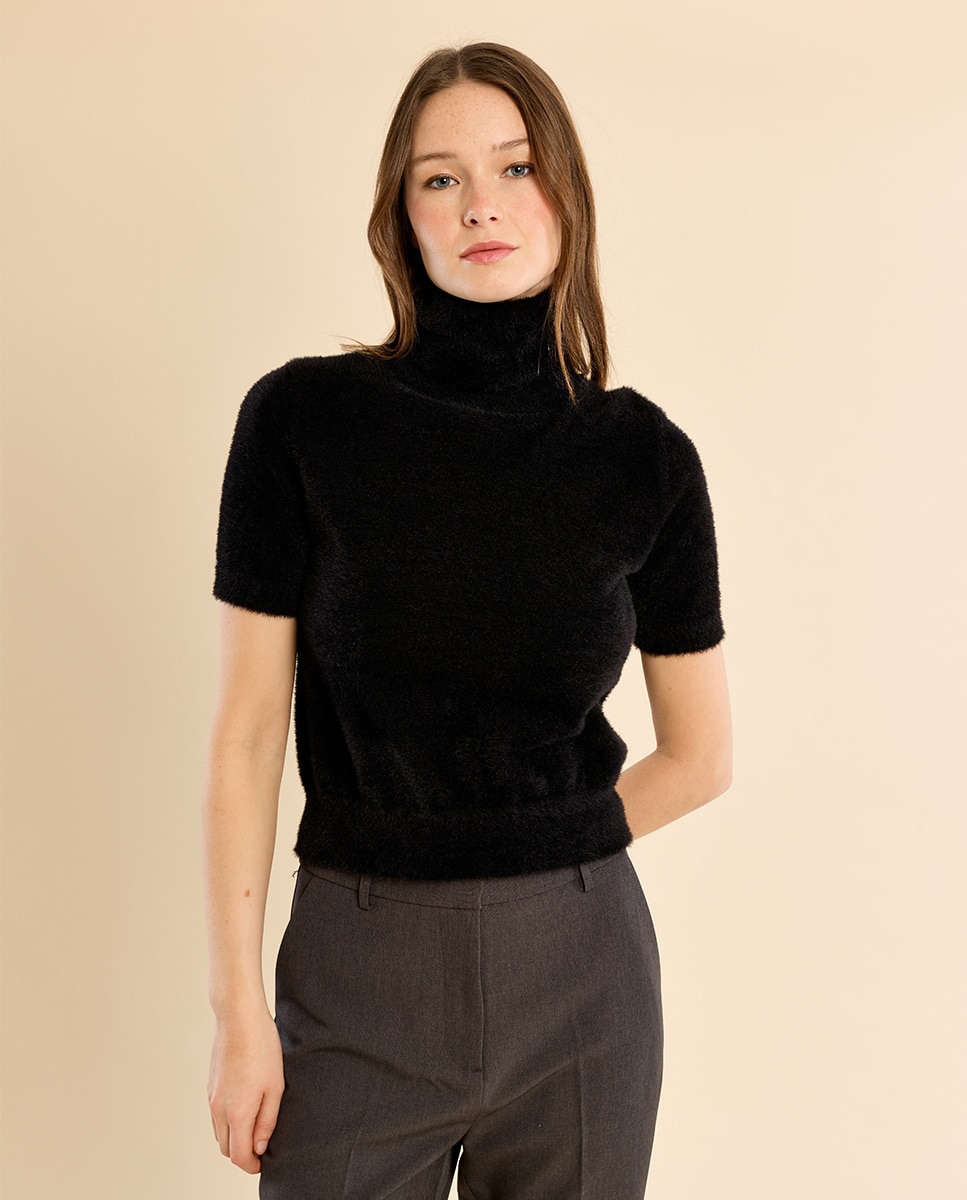 Jersey de mujer de manga corta cuello alto - Molly Bracken - Negro Negro-3
