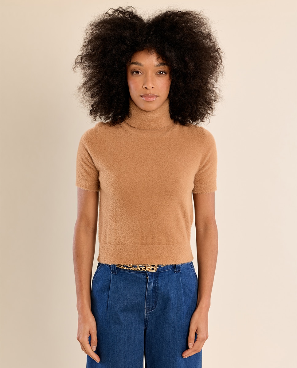 Jersey de mujer de manga corta cuello alto - Molly Bracken - Camel Camel-2