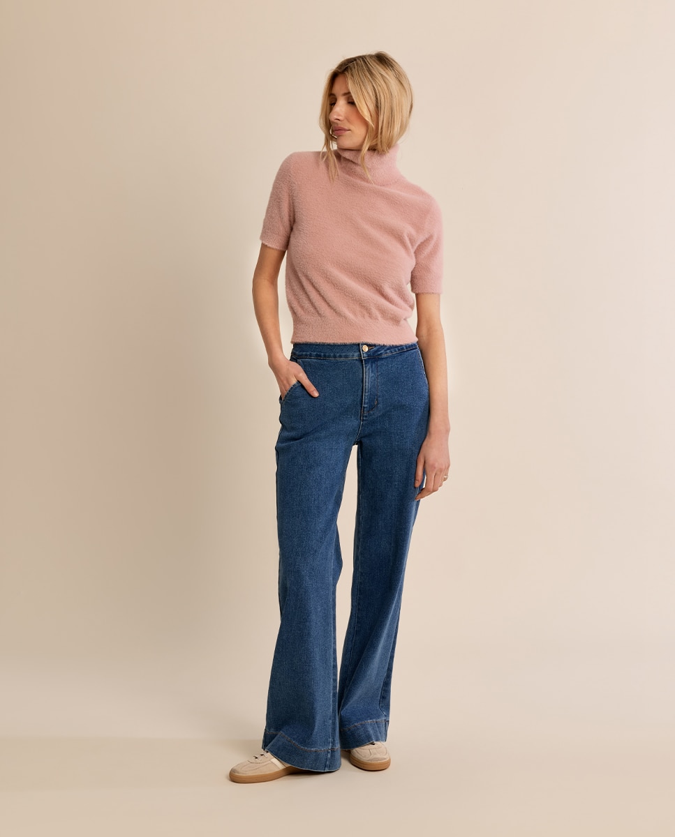 Jersey de mujer de manga corta cuello alto - Molly Bracken - Rosa Rosa-1