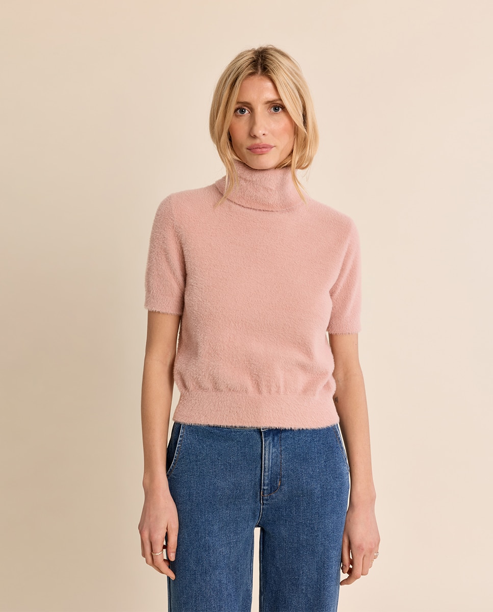 Jersey de mujer de manga corta cuello alto - Molly Bracken - Rosa Rosa-2