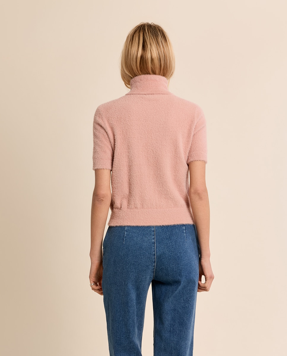Jersey de mujer de manga corta cuello alto - Molly Bracken - Rosa Rosa-4