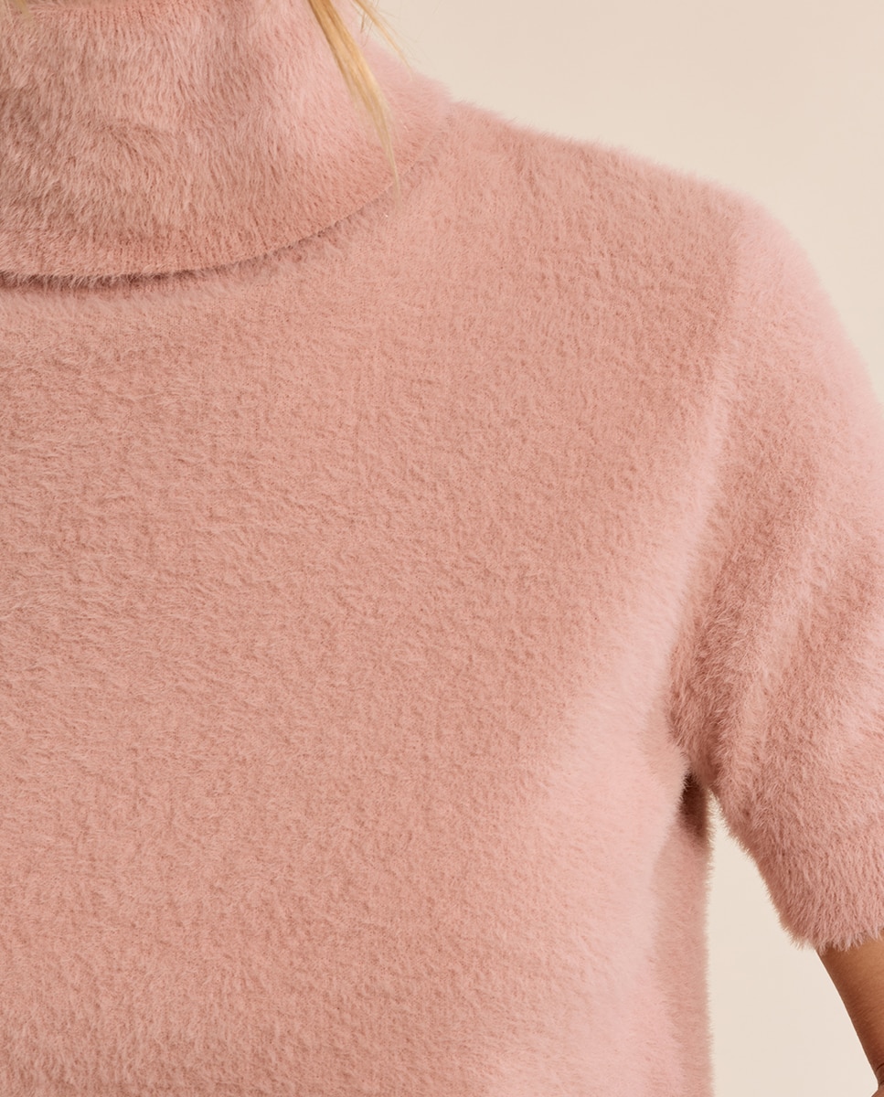 Jersey de mujer de manga corta cuello alto - Molly Bracken - Rosa Rosa-5