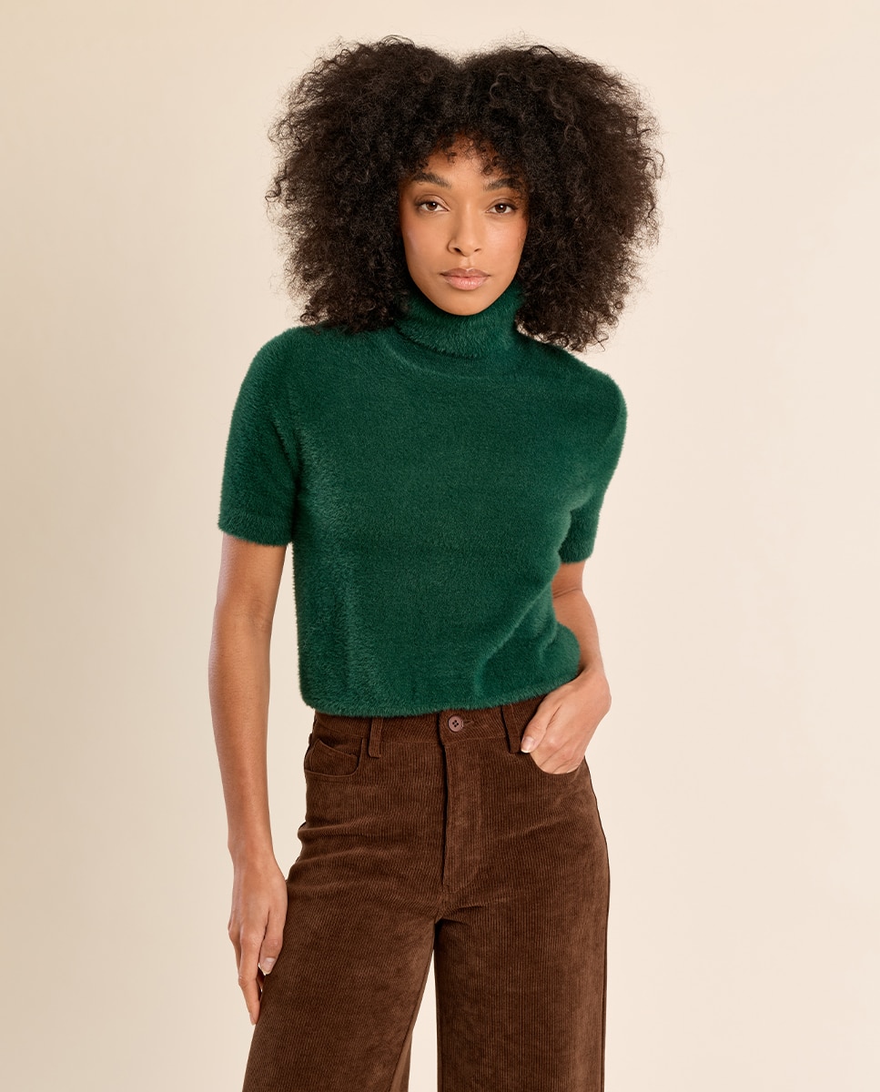 Jersey de mujer de manga corta cuello alto - Molly Bracken - Verde oscuro Verde oscuro-3