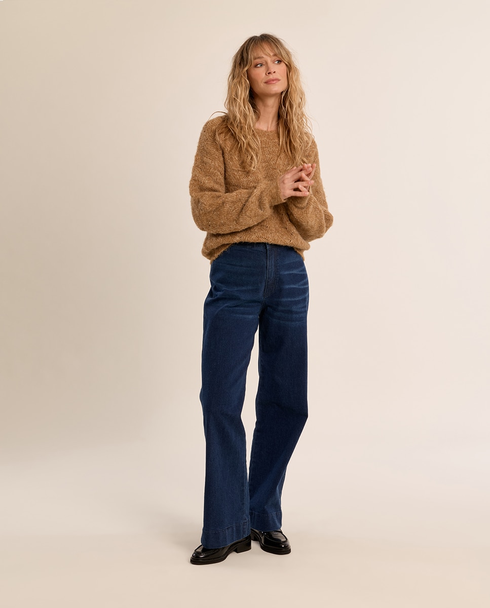 Jersey de mujer de manga larga en punto bordado - Molly Bracken - Camel Camel-1