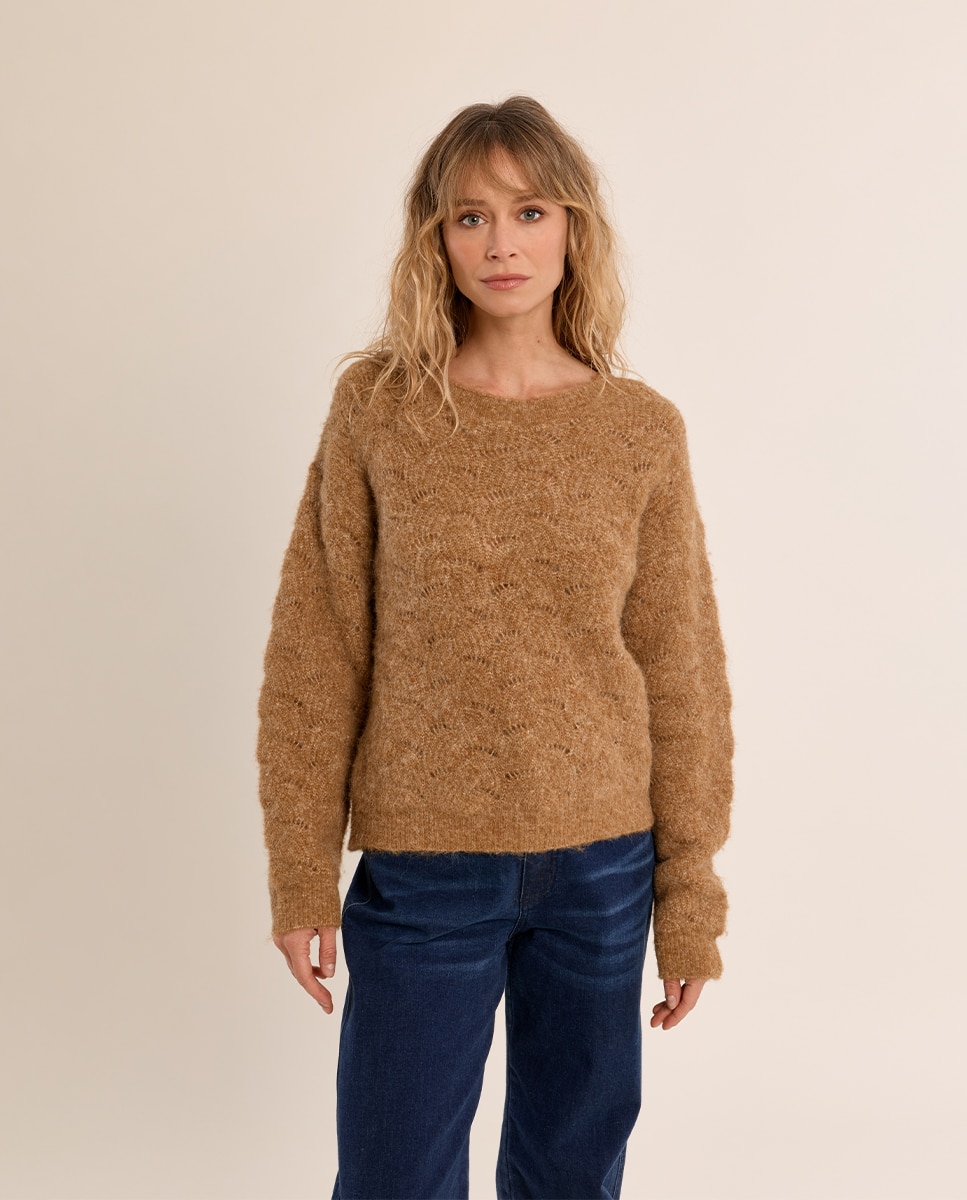 Jersey de mujer de manga larga en punto bordado - Molly Bracken - Camel Camel-2