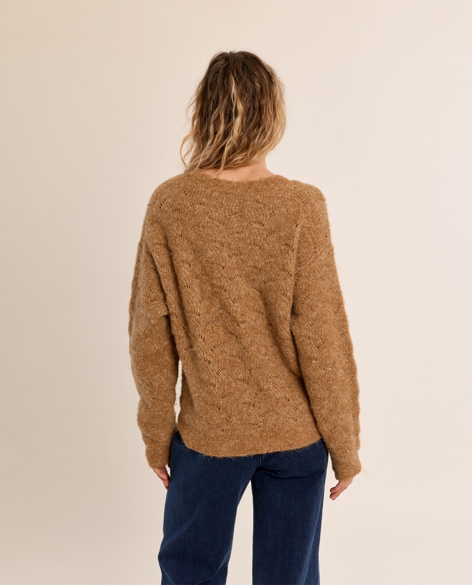 Jersey de mujer de manga larga en punto bordado - Molly Bracken - Camel Camel-4