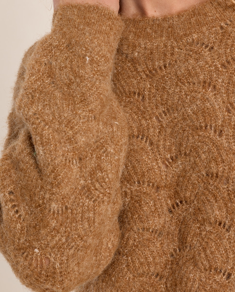 Jersey de mujer de manga larga en punto bordado - Molly Bracken - Camel Camel-5