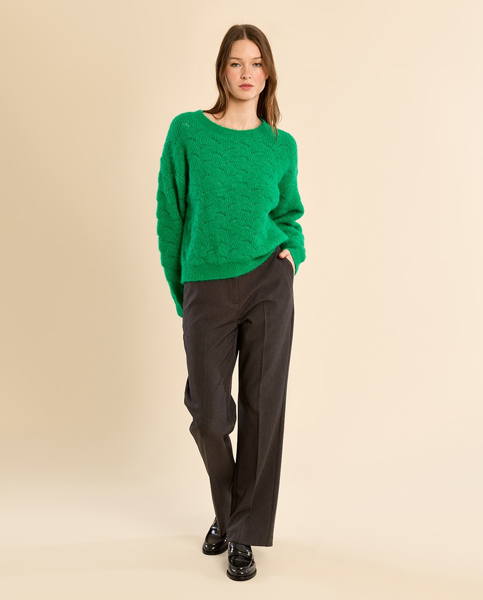 Jersey de mujer de manga larga en punto bordado - Molly Bracken - Verde Verde-1