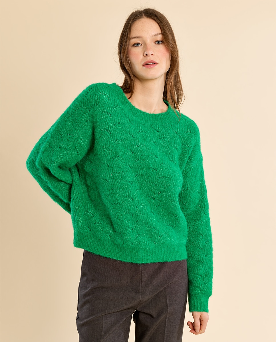 Jersey de mujer de manga larga en punto bordado - Molly Bracken - Verde Verde-3