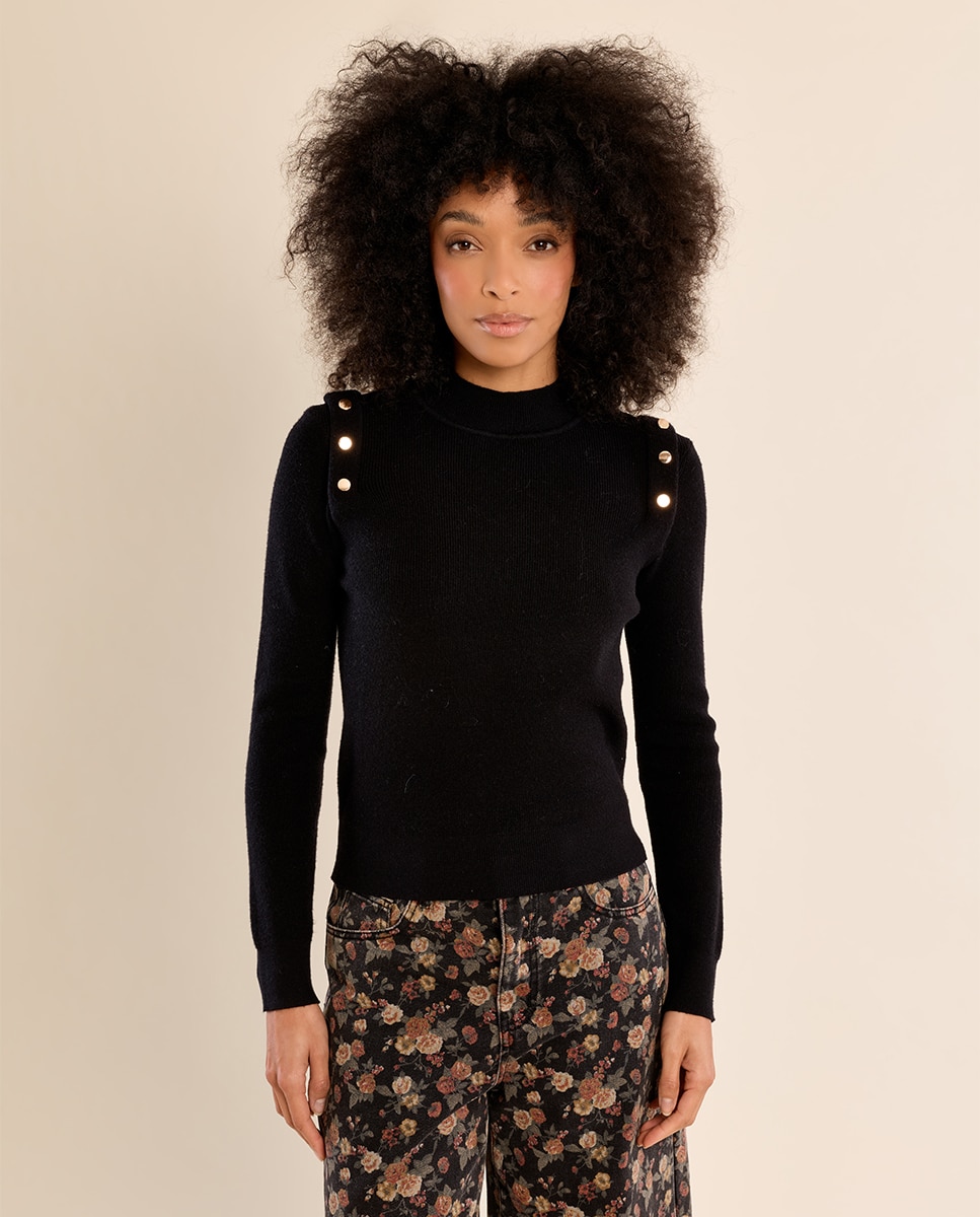 Jersey de mujer de manga larga detalle abalorios - Molly Bracken - Negro Negro-2