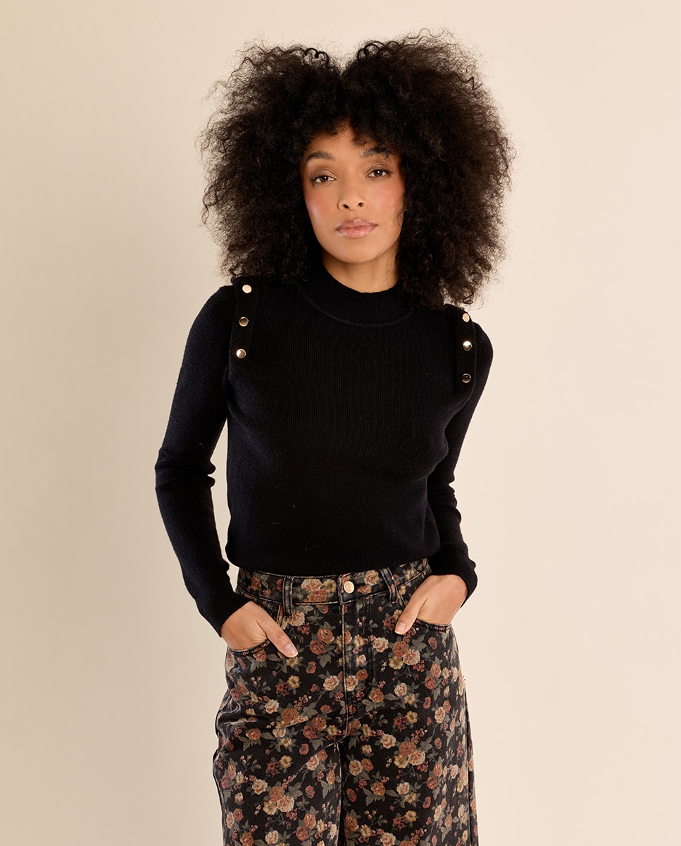 Jersey de mujer de manga larga detalle abalorios - Molly Bracken - Negro Negro-3