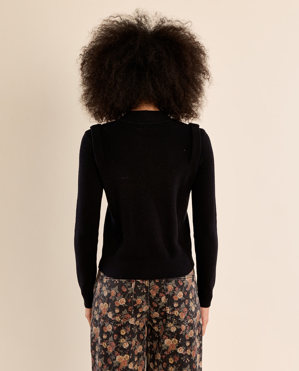 Jersey de mujer de manga larga detalle abalorios - Molly Bracken - Negro Negro-4