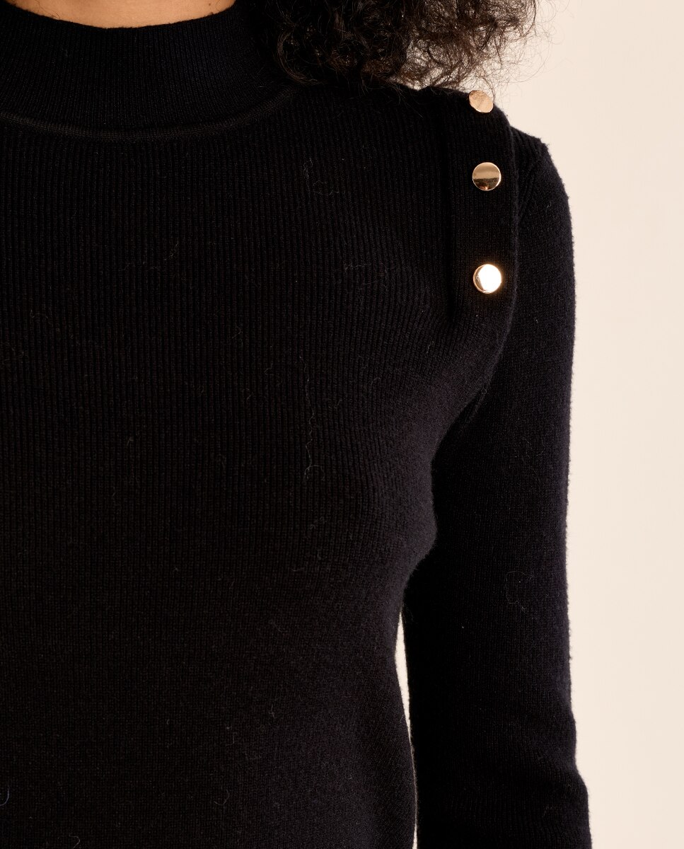 Jersey de mujer de manga larga detalle abalorios - Molly Bracken - Negro Negro-5