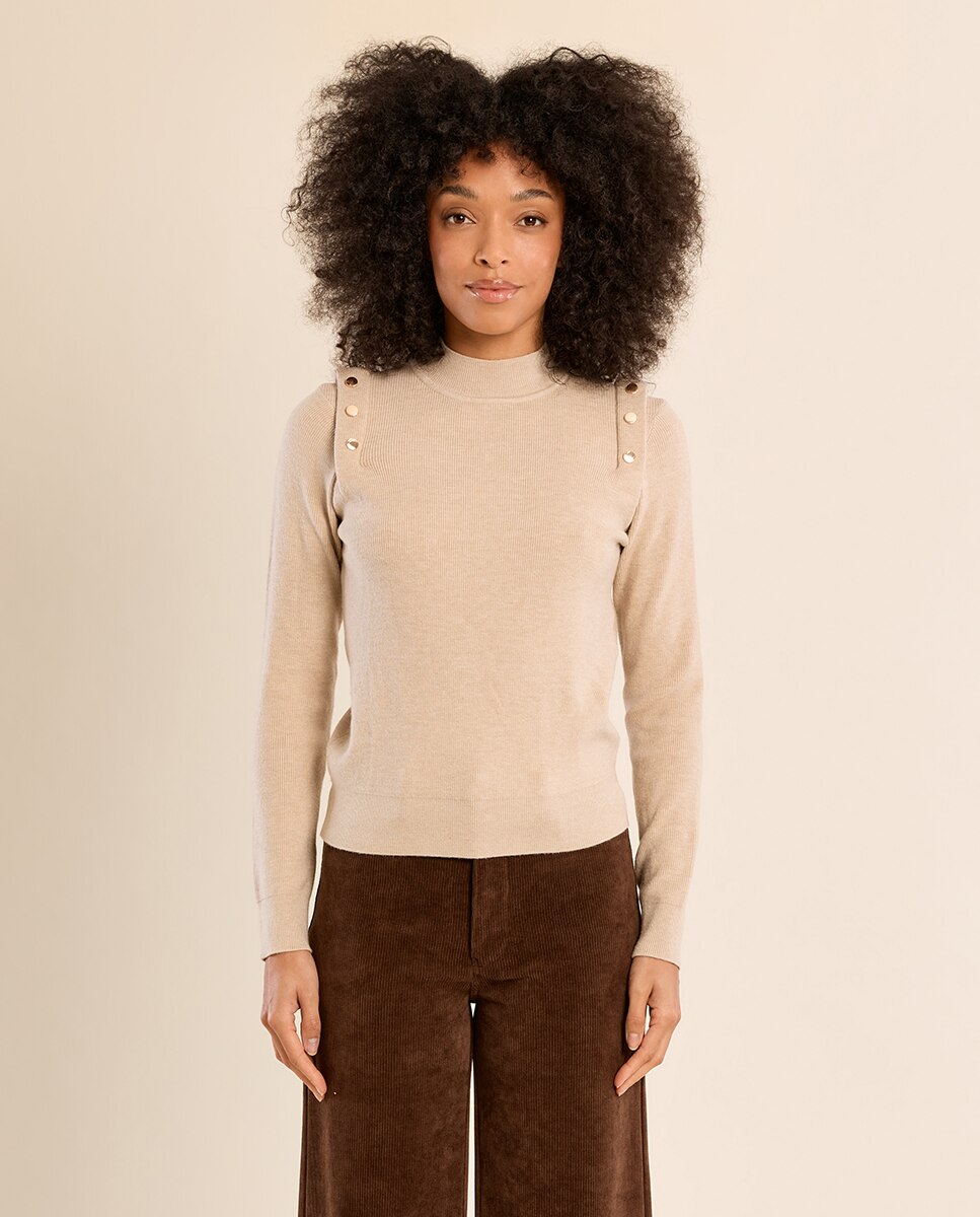 Jersey de mujer de manga larga detalle abalorios - Molly Bracken - Beige Beige-2