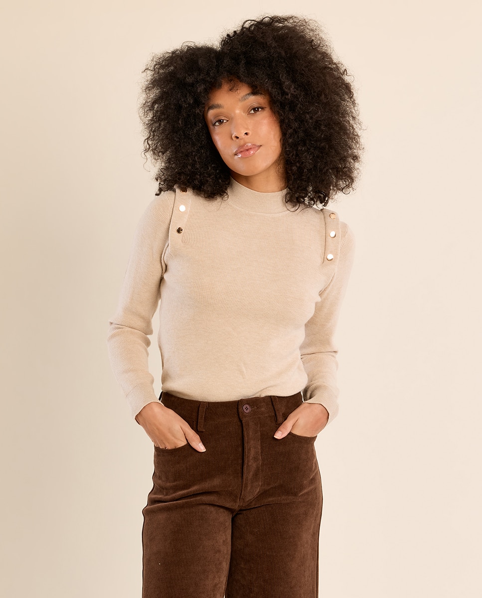 Jersey de mujer de manga larga detalle abalorios - Molly Bracken - Beige Beige-3