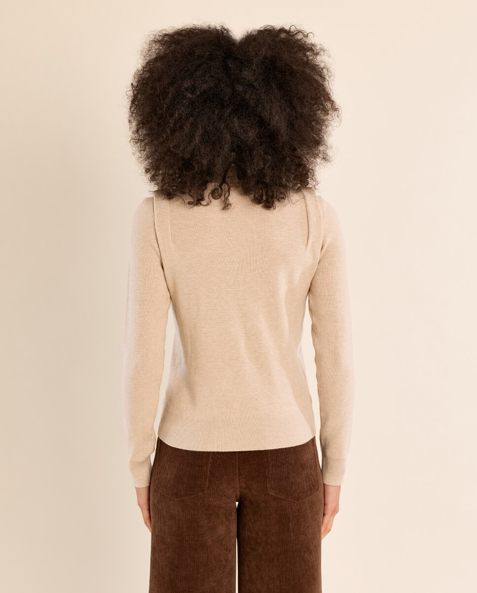 Jersey de mujer de manga larga detalle abalorios - Molly Bracken - Beige Beige-4