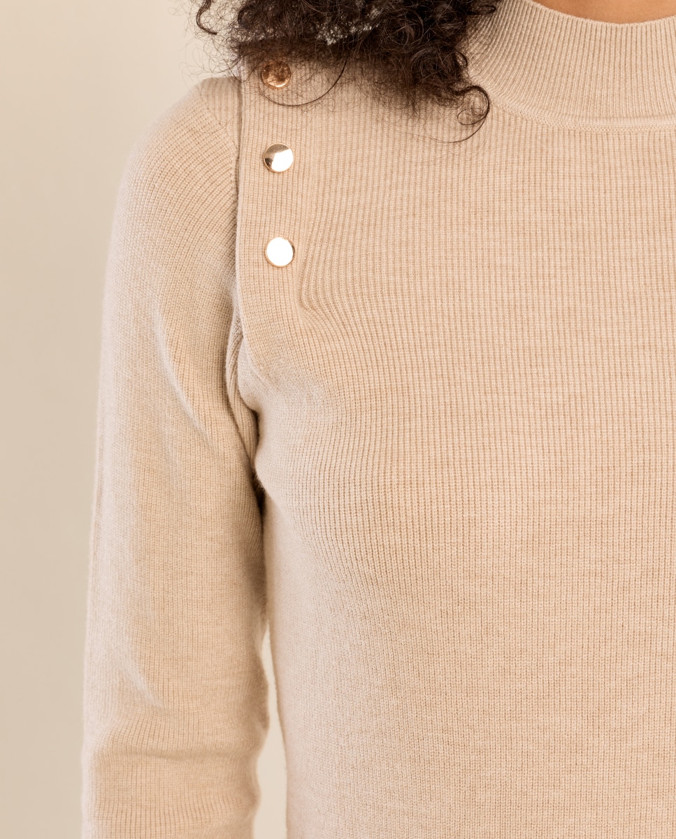 Jersey de mujer de manga larga detalle abalorios - Molly Bracken - Beige Beige-5